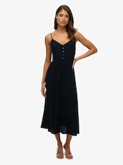 Superdry Black Half Button Tiered Midi Dress - Image 1 of 7