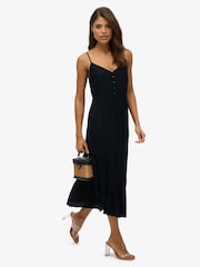 Superdry Black Half Button Tiered Midi Dress - Image 3 of 7