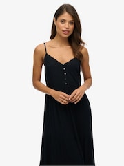 Superdry Black Half Button Tiered Midi Dress - Image 4 of 7