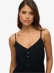 Superdry Black Half Button Tiered Midi Dress - Image 5 of 7