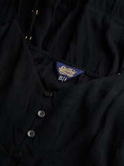 Superdry Black Half Button Tiered Midi Dress - Image 7 of 7