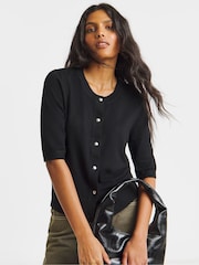 Simply Be Black Short Sleeve Boxy Cardigan - Image 1 of 4