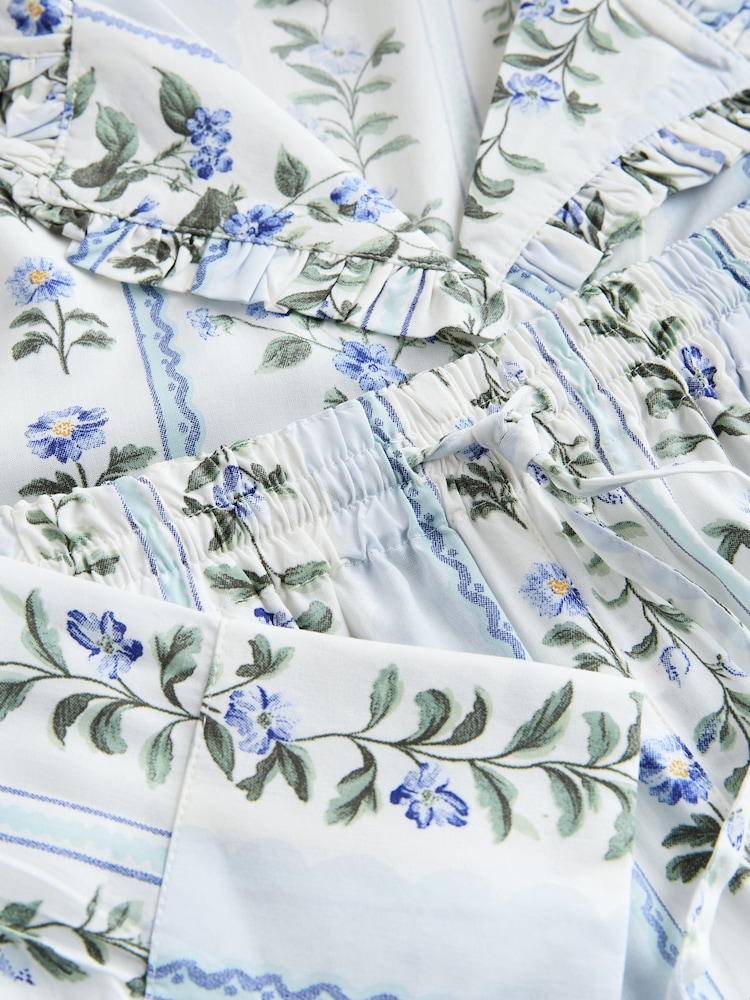 Cream Floral Button Through Short Pyjamas Set - Image 3 of 3