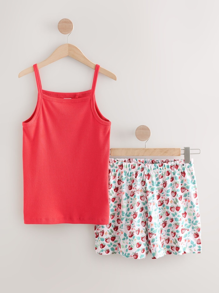 Red Strawberry Rib Vest Shorts Pyjamas Set - Image 1 of 3