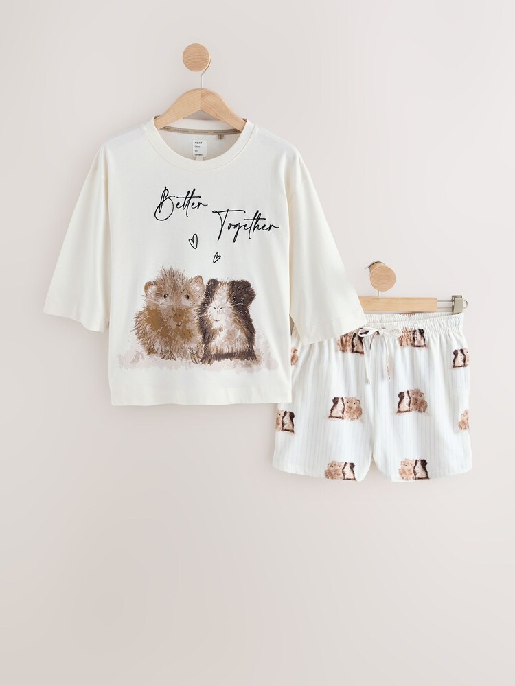 Cream Guinea Pig Short Pyjamas Set - Image 1 of 3 Cream Guinea Pig Short Pyjamas Set - Image 1 of 3