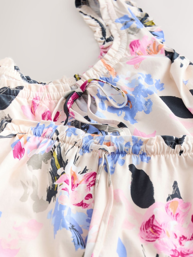 Cream Floral 100% Cotton Vest Short Set Pyjamas - Image 2 of 3 Cream Floral 100% Cotton Vest Short Set Pyjamas - Image 2 of 3