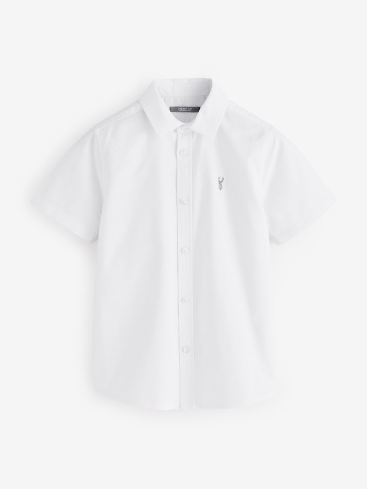 White Regular Fit Short Sleeve Stag Logo Oxford Shirt - Image 1 of 1