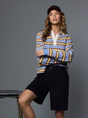 Navy Linen Blend Knee Shorts - Image 1 of 8