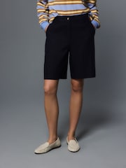 Navy Linen Blend Knee Shorts - Image 3 of 8
