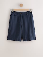 Navy Linen Blend Knee Shorts - Image 6 of 8