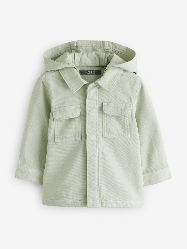 Sage Green Hooded Denim Shacket - Image 1 of 1