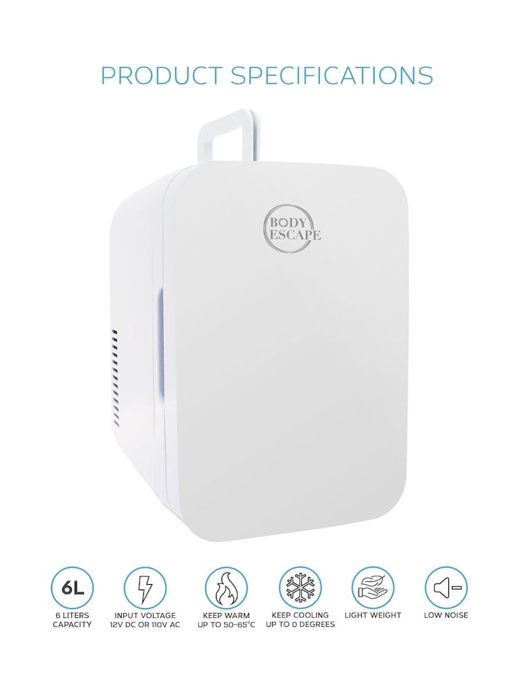Body Escape White Mini Fridge With Glass Door 6 Litre - Image 2 of 8