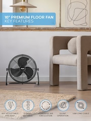 Air Pro Black 16" Floor Fan with Powerful Air Cooling & Circulating - Image 2 of 7