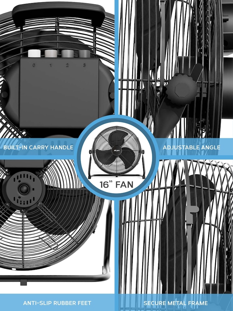 Air Pro Black 16" Floor Fan with Powerful Air Cooling & Circulating - Image 7 of 7