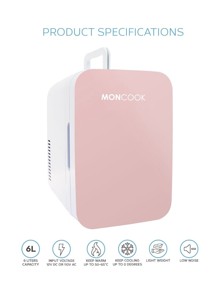 MONCOOK Pink Mini Fridge 6 Litre - Image 2 of 8