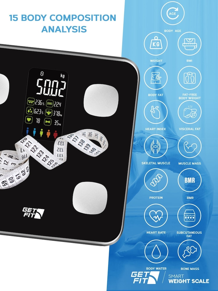 Get Fit Black Smart Body Fat Digital LED Bathroom Scales - Image 2 of 7