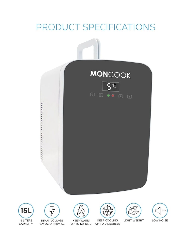 MONCOOK Grey Mini Fridge 15L with Digital LED Screen - Image 2 of 8