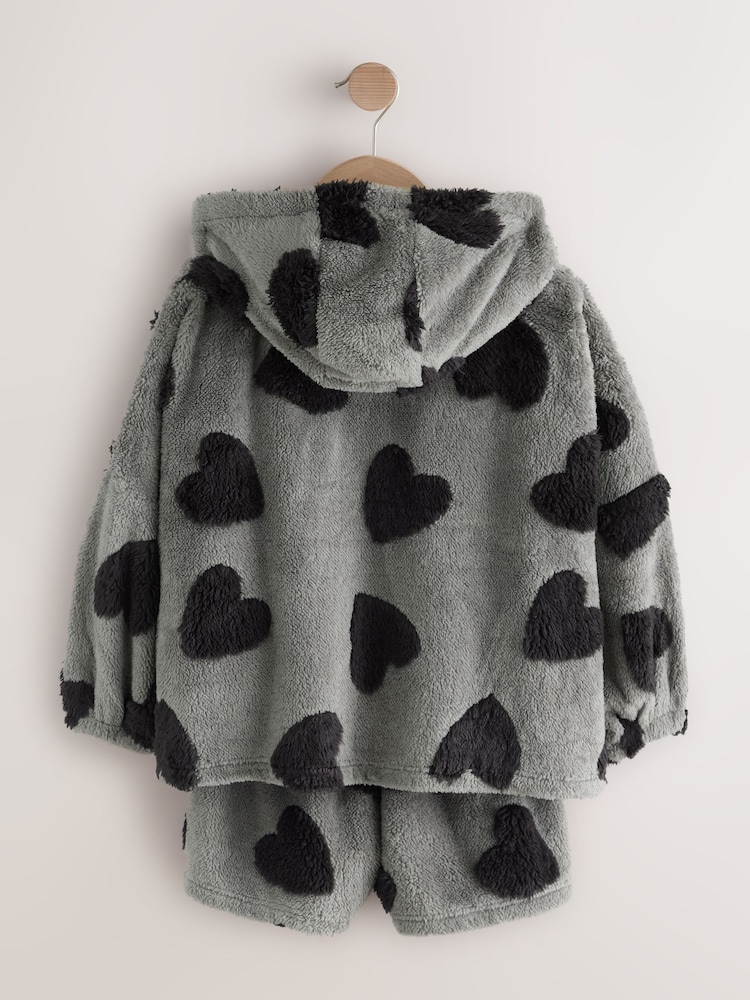 Grey/Black Heart Cosy Fleece Shorts Set (3-16yrs) - Image 2 of 4