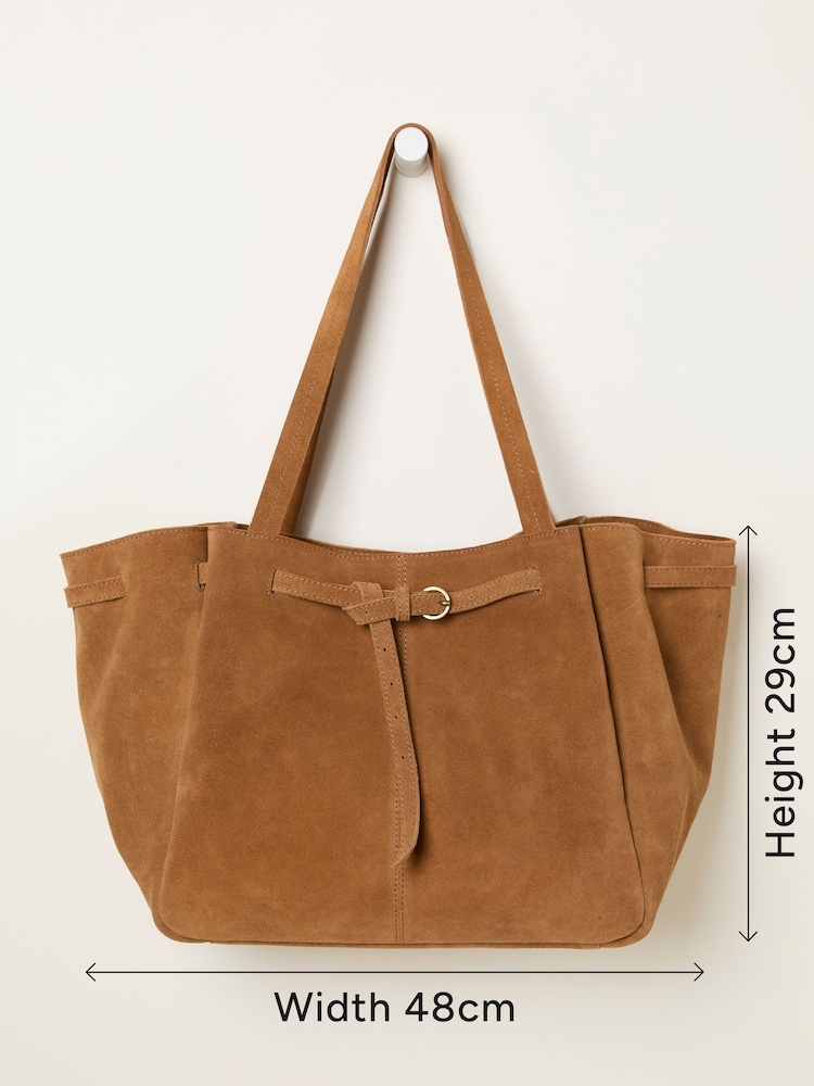 FatFace Tan Brown Suede Buckle Tote Bag - Image 4 of 4