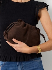 FatFace Chocolate Brown Suede Ruched Crossbody Bag - Image 2 of 6