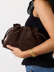FatFace Chocolate Brown Suede Ruched Crossbody Bag - Image 3 of 6