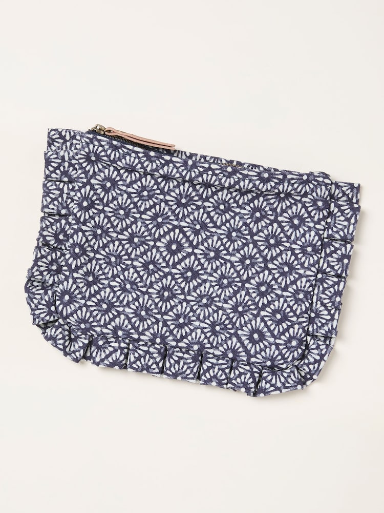 FatFace Navy Blue Geometric Frill Pouch - Image 1 of 2