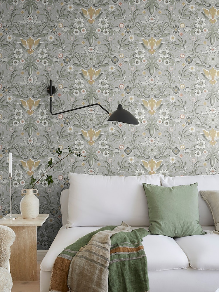 Galerie Green Sommarang 2 Floral Print 10M Wallpaper - Image 1 of 2