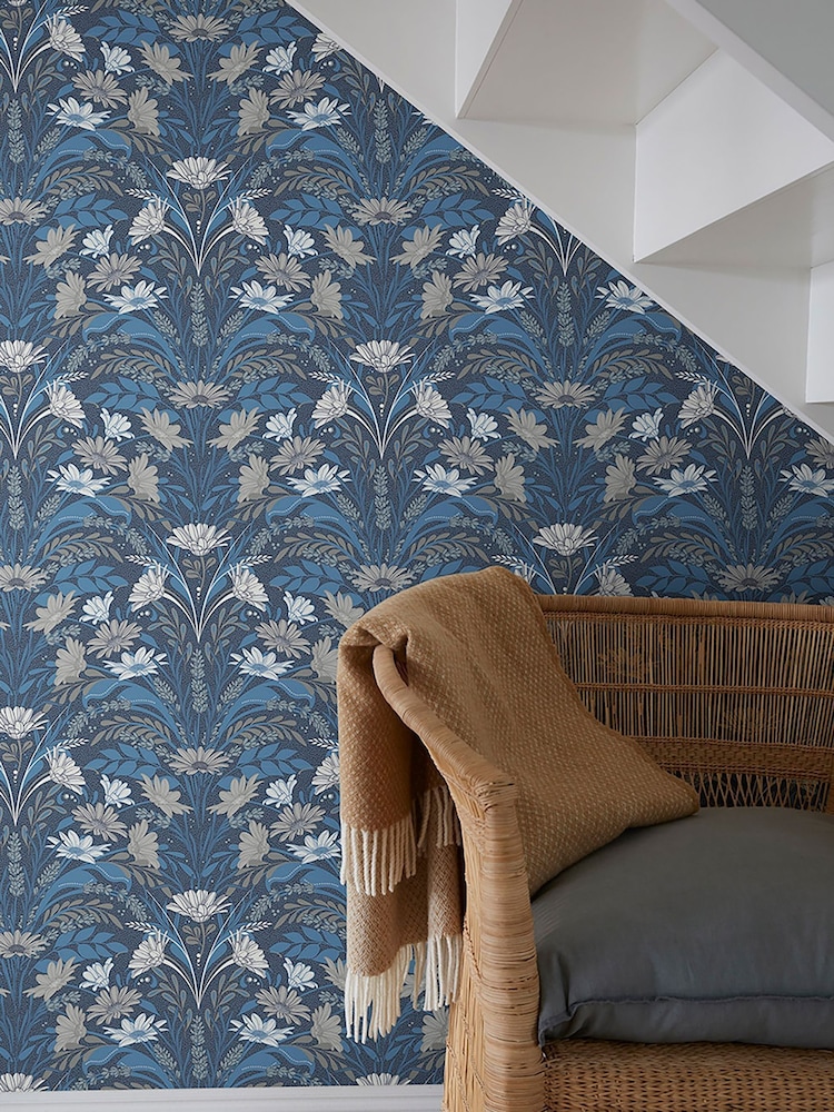 Galerie Blue Sommarang 2 Floral Print 10M Wallpaper - Image 1 of 2