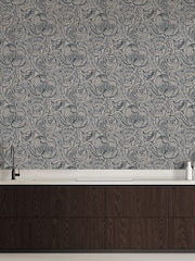 Laurence Llewelyn-Bowen Blue Down The Dilly Floral Print 10M Wallpaper - Image 1 of 4