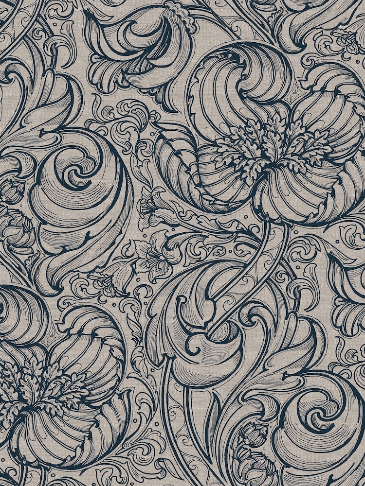 Laurence Llewelyn-Bowen Blue Down The Dilly Floral Print 10M Wallpaper - Image 2 of 4