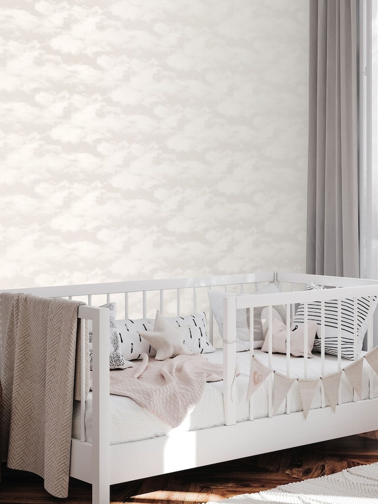 Style Sisters Beige Cloud Iridescent 10M Wallpaper - Image 1 of 3