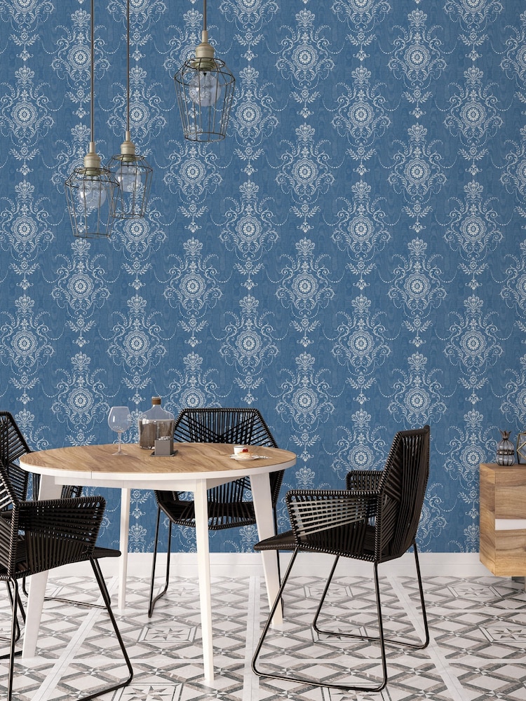 Galerie Blue French Country Damask 10M Wallpaper - Image 1 of 2