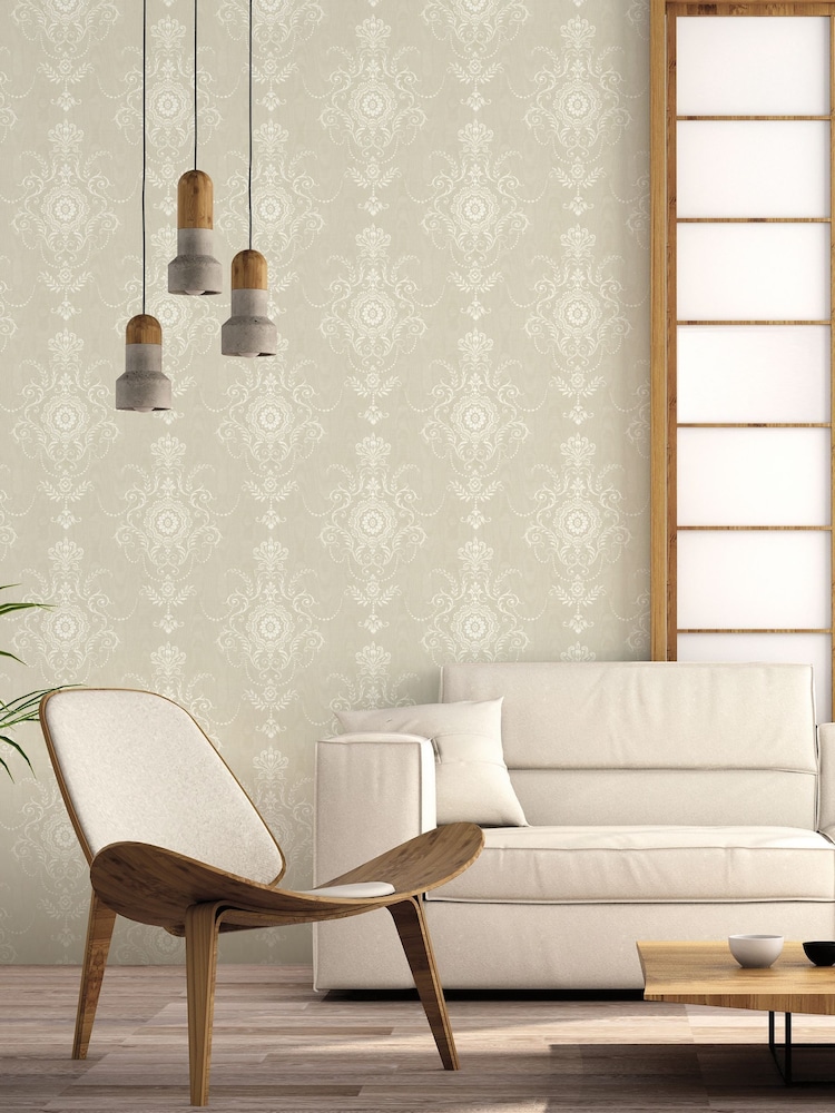 Galerie Silver Grey French Country Damask 10M Wallpaper - Image 1 of 2