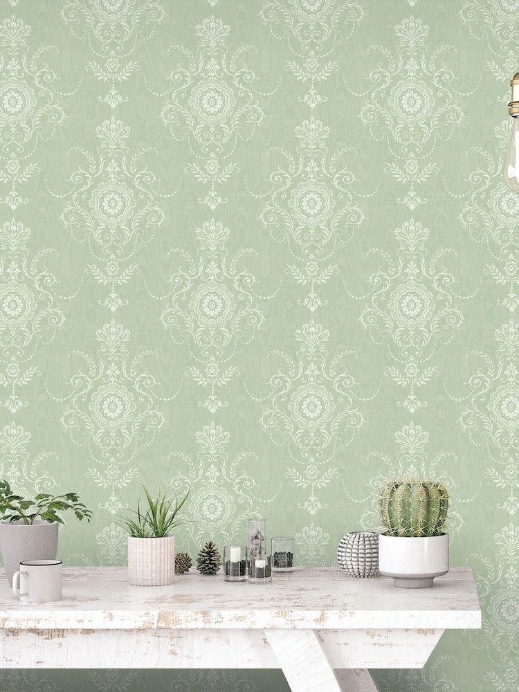 Galerie Green French Country Damask 10M Wallpaper - Image 1 of 2