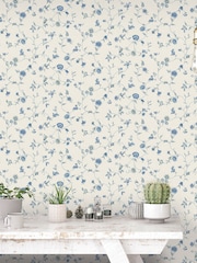Galerie Blue French Country Floral Print 10M Wallpaper - Image 1 of 2