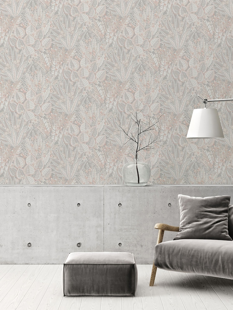 Galerie Beige Welcome Home Floral Print 10M Wallpaper - Image 1 of 5