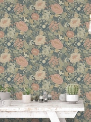Galerie Green Sommarang 2 Floral Print 10M Wallpaper - Image 1 of 2