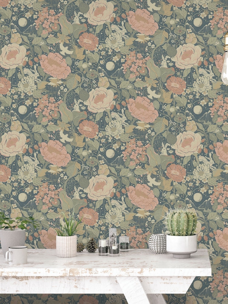 Galerie Green Sommarang 2 Floral Print 10M Wallpaper - Image 1 of 2