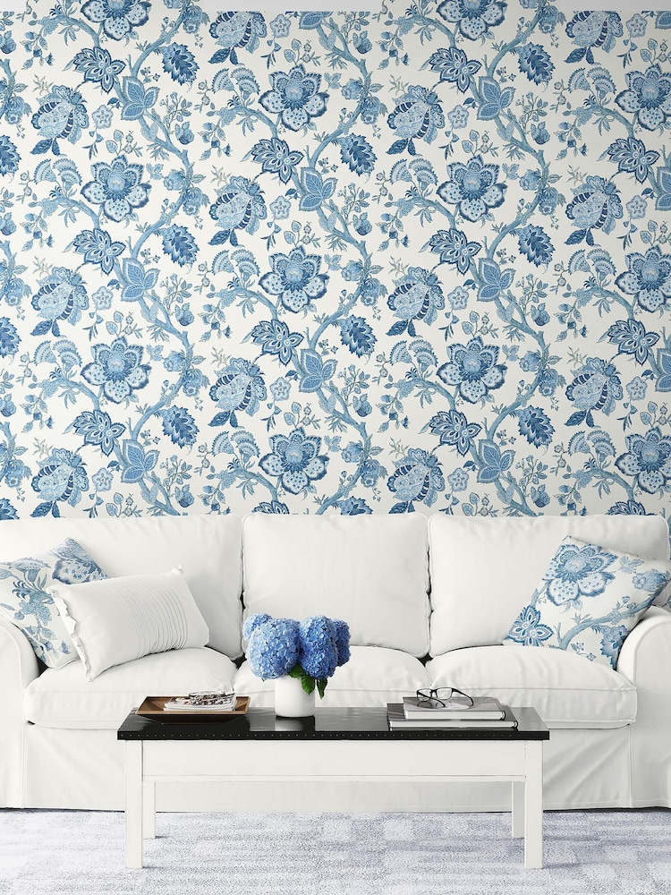 Galerie Blue French Country Floral Print 10M Wallpaper - Image 1 of 2