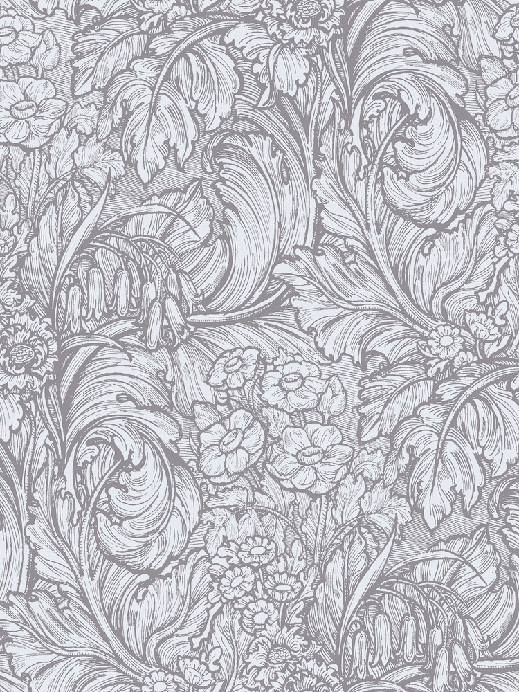 Laurence Llewelyn-Bowen Silver Grey Hedgerovia Floral Print 10M Wallpaper - Image 2 of 4