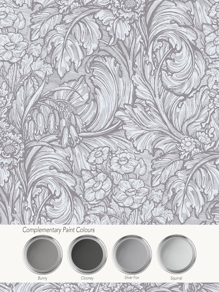 Laurence Llewelyn-Bowen Silver Grey Hedgerovia Floral Print 10M Wallpaper - Image 4 of 4