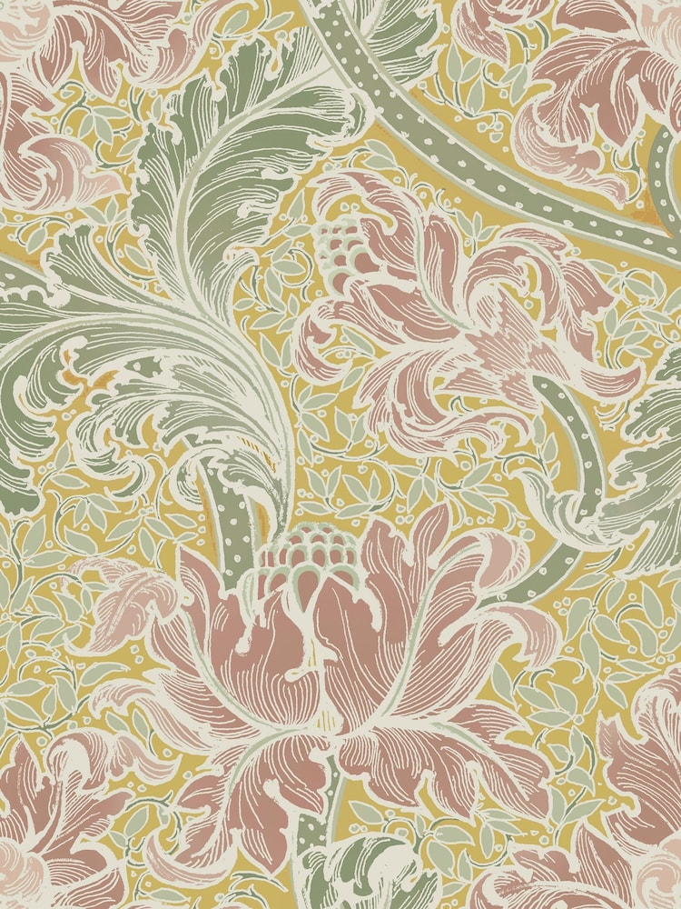 Laurence Llewelyn-Bowen Yellow Morris Major Floral Print 10M Wallpaper - Image 2 of 4