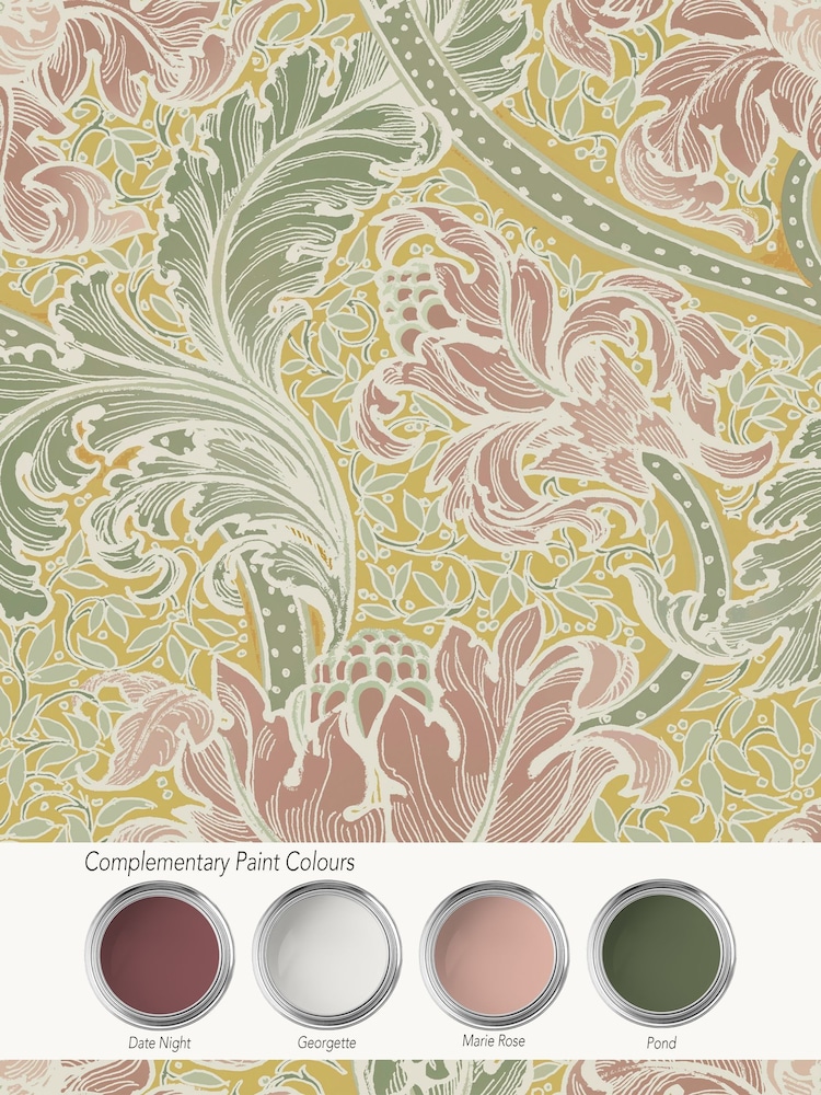 Laurence Llewelyn-Bowen Yellow Morris Major Floral Print 10M Wallpaper - Image 4 of 4