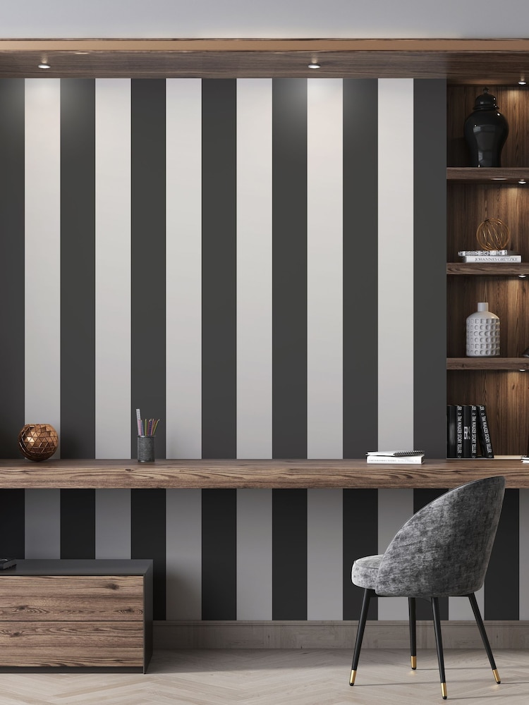 Style Sisters Black Wide Stripe 10M Wallpaper - Image 1 of 3