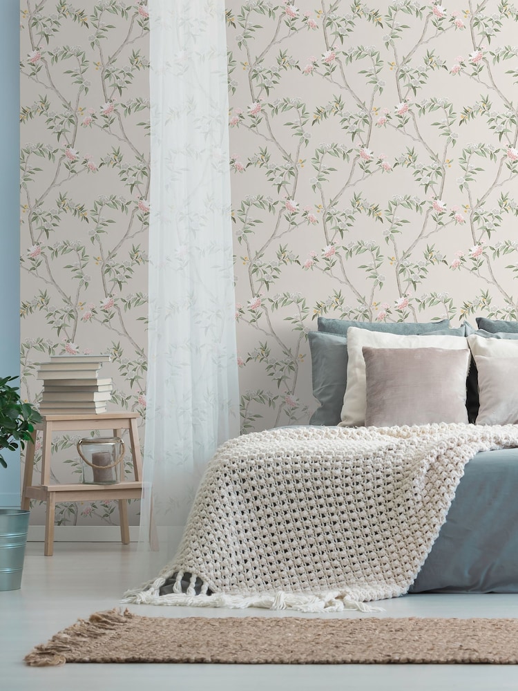 Galerie White Spring Blossom Chinoiserie 10M Wallpaper - Image 1 of 2