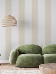 Style Sisters Beige Half Stripe 10M Wallpaper - Image 1 of 3
