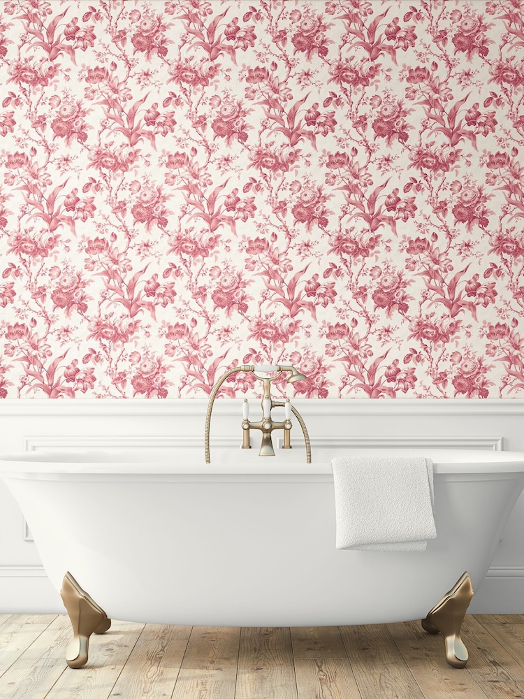 Galerie Pink French Country Floral Print 10M Wallpaper - Image 1 of 2
