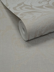 Laurence Llewelyn-Bowen Beige Damask Sauvage Flock 10M Wallpaper - Image 3 of 6