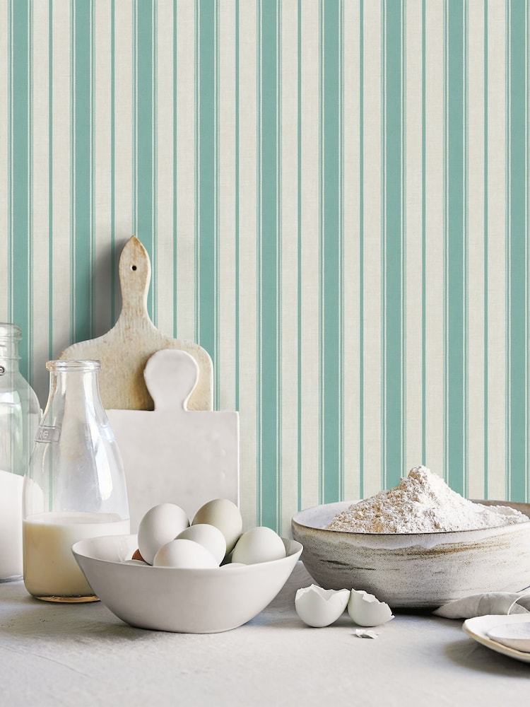 Galerie Blue French Country Stripe 10M Wallpaper - Image 1 of 2