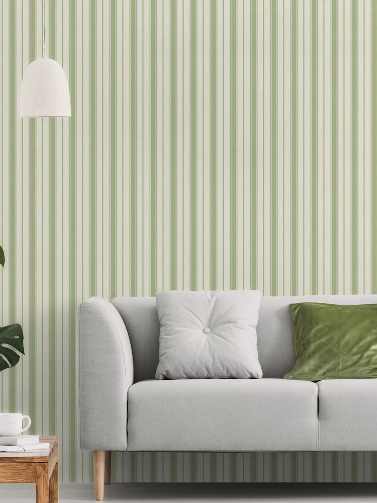 Galerie Green French Country Stripe 10M Wallpaper - Image 1 of 2
